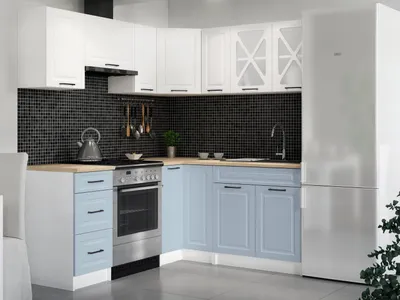 Obrázek produktu pro Rohová kuchyňská linka ASTRID 190x170cm - Bílá + denim