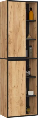 Produktbild von Bad-Hochschrank hängend VAMI Craft Eiche, Schwarz 10 Regalböden B50xH170xT30 cm