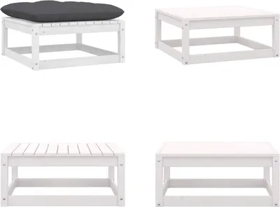 Image de vidaXL Tabouret de jardin avec coussin blanc pin massif - Tabouret de pied - Repose-pieds - Repose-pieds