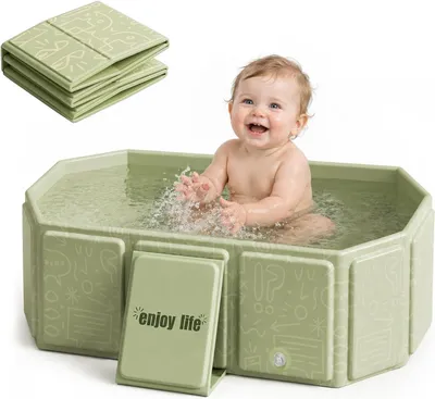 Immagine prodotto di Vaschetta da bagno pieghevole per bambini - Vaschetta portatile per bambini adatta a bambini da 0 a 8 anni - Vaschetta pieghevole per neonati e bambini, con tappo di scarico