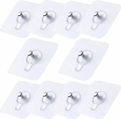 Produktbild von 10 Stück Bilderhaken Selbstklebend, Transparent Bilder Klebehaken Bildaufhängung Ohne Bohren, Selbstklebende Bildaufhänger für Bilder, Poster, Fotos, Dekorative Gemälde