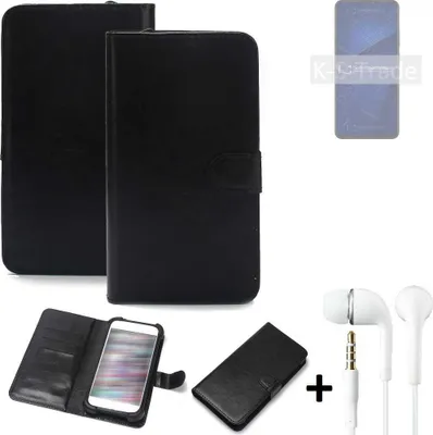 Produktbild von K-S-Trade Wallet Case Handyhülle kompatibel mit ZTE Axon 41 5G Schutzhülle Flip cover Flipstyle Tasche Hülle Flipcover Slim Bumper schwarz + in ear
