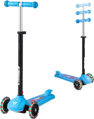Image de Trottinette pour enfants - Trottinette à 3 roues - À partir de 3 ans - Roues LED - Guidon réglable en hauteur - Plateau antidérapant - Cadre en aluminium léger - Jusqu'à 75 kg - Bleu