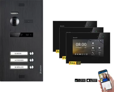 Produktbild von BALTER EVO HD Schwarz Video Türsprechanlage Set 3 Teilnehmer 3x 7" WLAN Monitor Schwarz