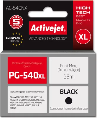 Immagine prodotto di Activejet AC-540NX inchiostro per stampante Canon (sostituto di Canon PG-540XL) Supremo, 25 ml, nero