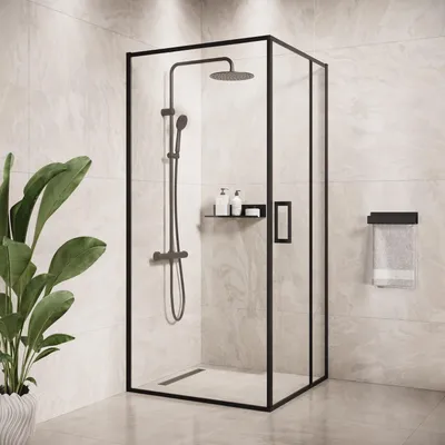 Zdjęcie produktu dla Badplaats Kabina Prysznicowa 90 x 90 x 190 cm - Czarny ze Szkłem Bezpiecznym - Ścianka z Drzwiami Uchylnymi
