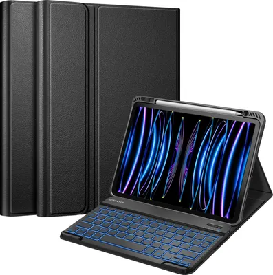 Produktbild von Fintie Tastatur Hülle für iPad Pro 11 Zoll 2022 / iPad Pro 11 2021/2020/ 2018 - Soft TPU Rückseite Gehäuse mit stifthalter, Abnehmbarer QWERTZ Tastatur mit Hintergrundbeleuchtung, Schwarz