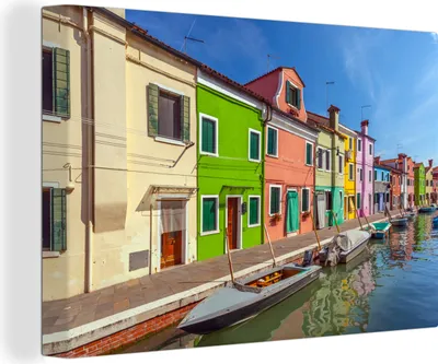 Produktbild von OneMillionCanvasses® - Leinwandbilder - 150x100 cm, Bunte Häuser unter blauem Himmel in Burano in Venedig, Wandbilder Kunstdruck Wanddekoration