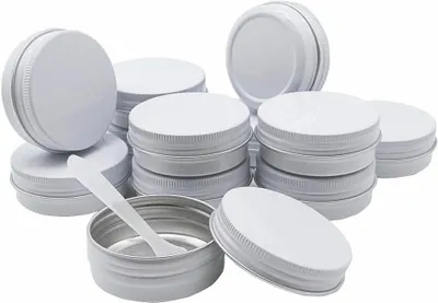 Imagen del producto de Latas de aluminio, 12 unidades, 30 ml, con tapas de rosca blancas, de forma redonda, para cosméticos