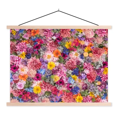 Produktbild von MuchoWow® Textilposter Blumen - Farben - Collage 120x90 cm mit holzfarbenen Rahmen - Magnetisch