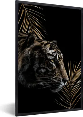 Produktbild von MuchoWow® MuchoWow® Gerahmtes Poster Tiger - Seitenansicht - Pflanzen 40x60 cm - Poster mit zchwarzem Bilderrahmen - Papierdruck - Wandbilder
