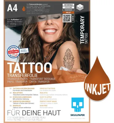 Produktbild von Skullpaper Tattoo Folie Inkjet A4 4 Blatt temporäre Tattoos drucken