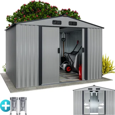Image de GARDEBRUK® Abri de jardin métal XXL 5m² fondation 260x205x180cm porte coulissante gris-métallique cabane de jardin cabanon de jardin 9m³