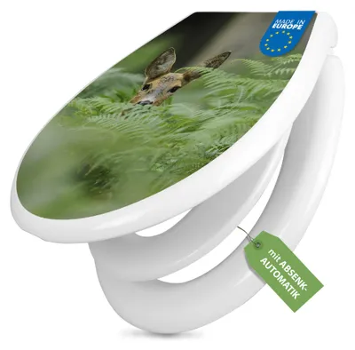 Produktbild von banjado Familien WC Sitz weiß mit Kindersitz und Absenkautomatik und Motiv Reh [TDWK 10497]