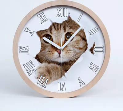 Produktbild von Holzuhr 25fi cm wanduhr - weiße Spitzen - Katze
