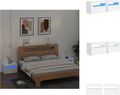 Obrázok produktu pre vidaXL Nočné stolíky 2 ks s LED diódami biele 60x35x40 cm - Nočné stolíky