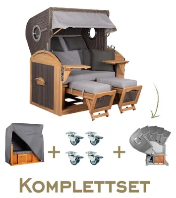 Produktbild von Strandkorb Komplettset Schillig XL Teak Bullauge PE Grey Dessin 570