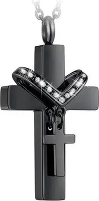 Immagine prodotto di Ciondolo in cenere con catena per ceneri, capelli o profumo - Gioielli commemorativi - Incl. riempitore di cenere e sacchetto di conservazione - Diamante nero