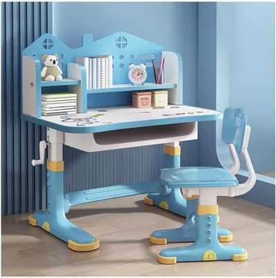 Produktbild von Kinder Schreibtisch Stuhl Set höhenverstellbar Schublade Bücherregal Blue