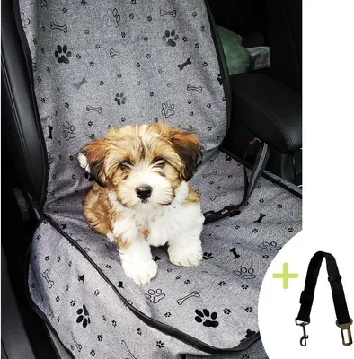 Produktbild von Autositzschoner Hundedecke VORDERSITZE Auto Hund Decke Vorne Sitzbezug 4A. Grau - Pfoten/Knochen