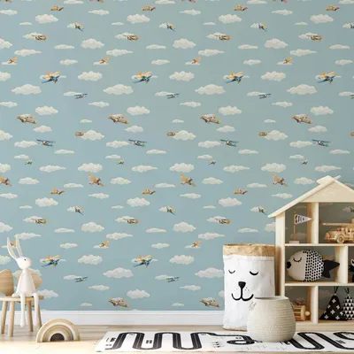Produktbild von Vlies Tapete - Illustration - Yellow-blue airplanes against a blue sky. 50x1000 cm Für Kinder i-H-10002-j-a