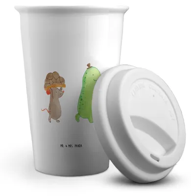 Produktbild von Mr. & Mrs. Panda Thermobecher To Go Schildkröte Maus - Weiß - Geschenk, Fröhlich, Mehrwegbecher, Kaffeebecher, Isolierbecher, Spazieren, Coffee Becher