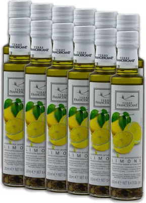 Produktbild von Food-United Zitronen-Öl 12x250ml von TERRE FRANCESCANE Extra Natives Olivenöl mit Zitronen-Aroma Premium-Dressing-Öl aus Italien für Feinschmecker-innen und mediterrane Küche