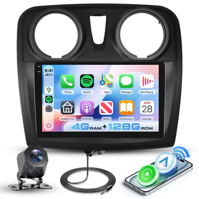 Zdjęcie produktu dla Radio samochodowe Android z 4 GB pamięci RAM i 128 GB pamięci wewnętrznej, przeznaczone do samochodów z roczników 2012-2019, wyposażone w funkcje Carplay (bezprzewodowe połączenie) i Android Auto, 9-calowy dotykowy ekran InCell 2 Din, GPS, Bluetooth i procesor DSP