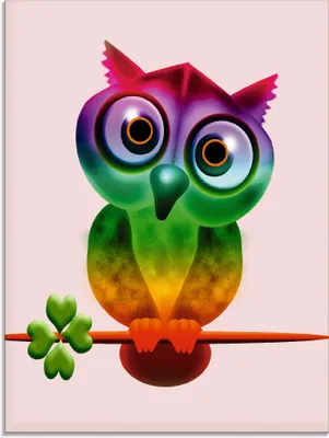 Produktbild von ARTland Glasbild Bunte Eule Größe: 60x80 cm