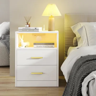 Produktbild von VASAGLE Beistelltisch mit Schubladen, 2er Set, Nachttisch aus Holz, Schlafzimmer, Massivholzbeine, weiß