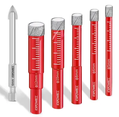 Produktbild von Diamantbohrer Fliesenbohrer - Set 6-teilig - Ø 5, 6, 8, 10, 12 mm - Nass- und Trockenbohren - Für Porzellan, Glas und Keramik