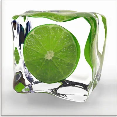 Produktbild von ARTland Glasbild Limette im Eiswürfel Größe: 30x30 cm