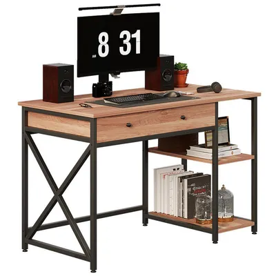Zdjęcie produktu dla Biurko Komputerowe Loft Industrialne Jasny Brąz Z Szufladą Półkami 120Cm