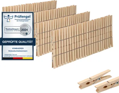 Produktbild von VonBueren 200 x Wäscheklammern Holz groß | 7,2 cm | Holzwäscheklammern