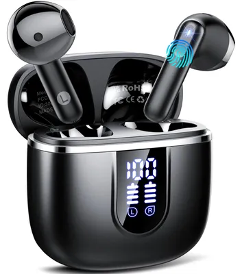 Zdjęcie produktu dla Słuchawki Bluetooth, bezprzewodowe, dokanałowe, z dźwiękiem stereo 6D, doskonała jakość dźwięku i redukcja szumów ENC, kolor czarny