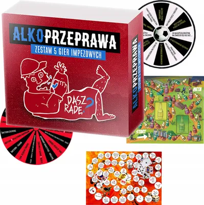 Zdjęcie produktu dla Gra Planszowa Dla Dorosłych - ALKOPRZEPRAWA - Zestaw 5 Gier Imprezowych