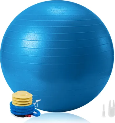 Produktbild von Penelife Gymnastikball Sitzball im Büro - Pezziball mit einem 65cm Durchmesser - Fitnessball mit Pumpe für Sport Stabilität und Schwangerschaft - Yoga Ball für einen gesunden Rücken - Pilates-Ball blau