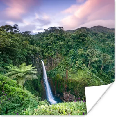 Produktbild von MuchoWow® Poster Wasserfall - Sonnenuntergang - Dschungel 100x100 cm - Babyzimmer