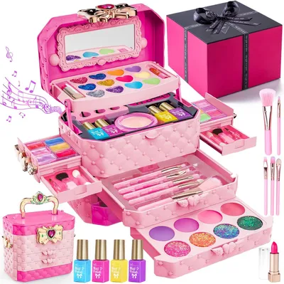 Produktbild von Moxeupon Mädchen-Make-up-Set für Kinder, Make-up-Set für kleine Mädchen - Waschbares Kinder-Make-up-Set - Echtes waschbares Rollenspiel-Kosmetik-Set,