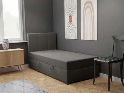 Produktbild von FEDVE Boxspringbett Einzelbett GANDIA MINI BASIC mit Bettkästen Jugendbett mit Bonell-Matratze 80x200 Links