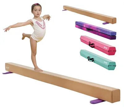 Produktbild von VEVOR 8FT Klapp-Balancebalken für Kinder, 90,7 KG stabile Unterstützung Gymnastik-Bodenbalken mit rutschfesten Matten, Gymnastik-Trainingsgerät mit rutschfester Unterseite und Tragetasche für das Home Gym, Pink, Gelb
