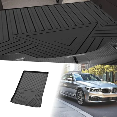Image de Tapis De Coffre Arrière Plat Pour Bmw Série 5 2017-2022 Avec Motif Rayures Et Triangles, Antidérapant