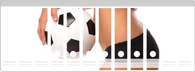 Produktbild von Wallario Ordnerrücken Sticker, selbstklebend für breite Ordner, 12 Stück, Motiv Fußball - sexy Frau mit einem Fußball
