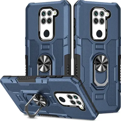 Produktbild von Redmi Note 9 Hülle, Dual Layer Robuste Rüstung Ringhalter Ständer Schutzhülle für Xiaomi Redmi Note 9 Blau