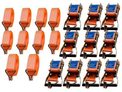 Produktbild von Spanngurt Set - Zurrgurt mit Ratsche - 10 Stück - 50 mm x 5 m - 4 t / 4000 kg - Klauenhaken