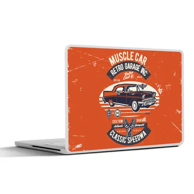 Produktbild von MuchoWow® Laptop Aufkleber Sticker Cover Auto - Orange - Oldtimer - Zitat 31x22.5 cm - Laptop-Deko