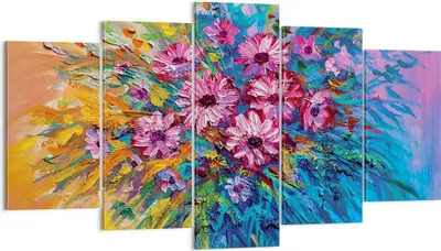 Produktbild von Bild auf Leinwand - Leinwandbild - 5 Teile - Blumenstrauß Blumen Öl - 160x85cm - Wand Bild - Wanddeko - Wandbilder - Leinwanddruck - Bilder - Wanddekoration - Leinwand bilder - EA160x85-4533