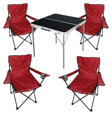 4-teiliges Campingmöbel Set rot Tisch + 3 Campingstühle mit Tasche