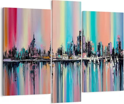 Produktbild von Bild auf Leinwand - Leinwandbild - Stadt Aussicht Wasser - 95x80cm - Wand Bild - Wanddeko - Leinwanddruck - Bilder - Kunstdruck - Wanddekoration - Leinwand bilder - Wandkunst - CB95x80-3439