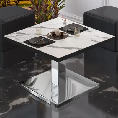 Produktbild von BM | Bistro Loungetisch | B:T:H 80 x 80 x 41 cm | Weiß Marmor / Edelstahl | Bistro Tisch Loungetisch